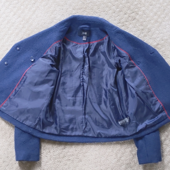 Blue Wool Blenld Short Jacket, Dark Blue Color, Double Breasted Style, Size M - Picture 7 of 7